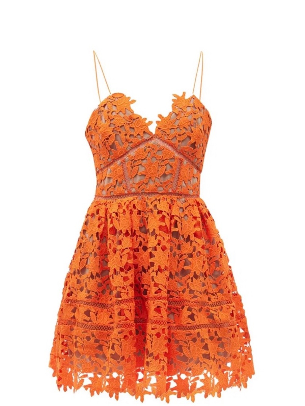 Self-Portrait Bright Orange Lace Spaghetti-Strap Dress